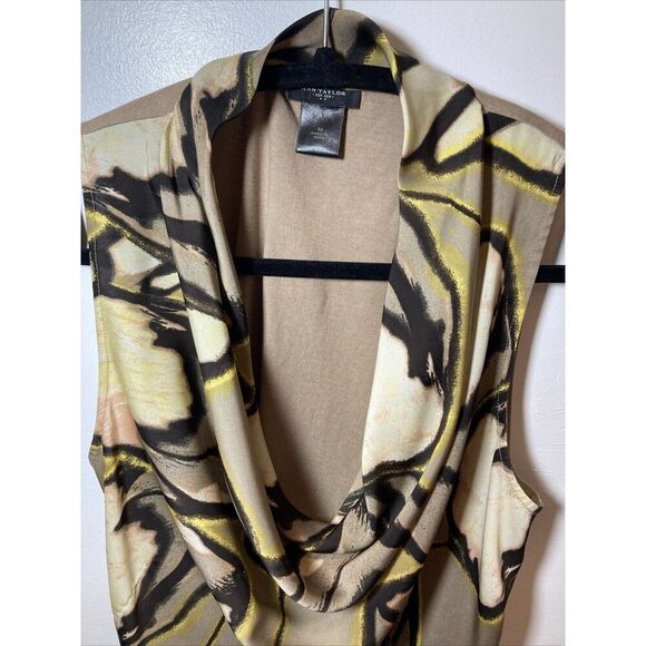 Ann Taylor Scoop Neck Sleeveless Career Shirt Brown Floral Size Medium Classic - Picture 4 of 8